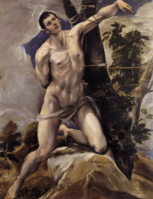 The Martyrdom of Saint Sebastian (1577) by El Greco — original painting reproduced as a hand-painted oil on canvas