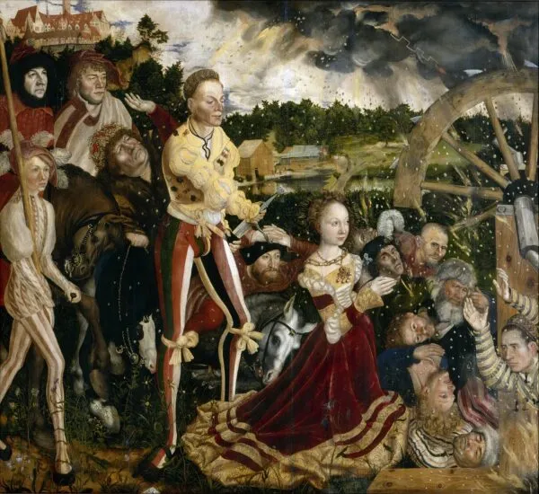 The Martyrdom of St Catharine (central panel) (1506) by Lucas Cranach the Elder — original painting reproduced as a hand-painted oil on canvas