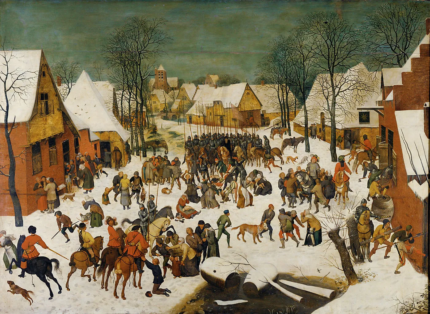 The Massacre of the Innocents (1565) by Pieter Brueghel the Younger — original painting reproduced as a hand-painted oil on canvas