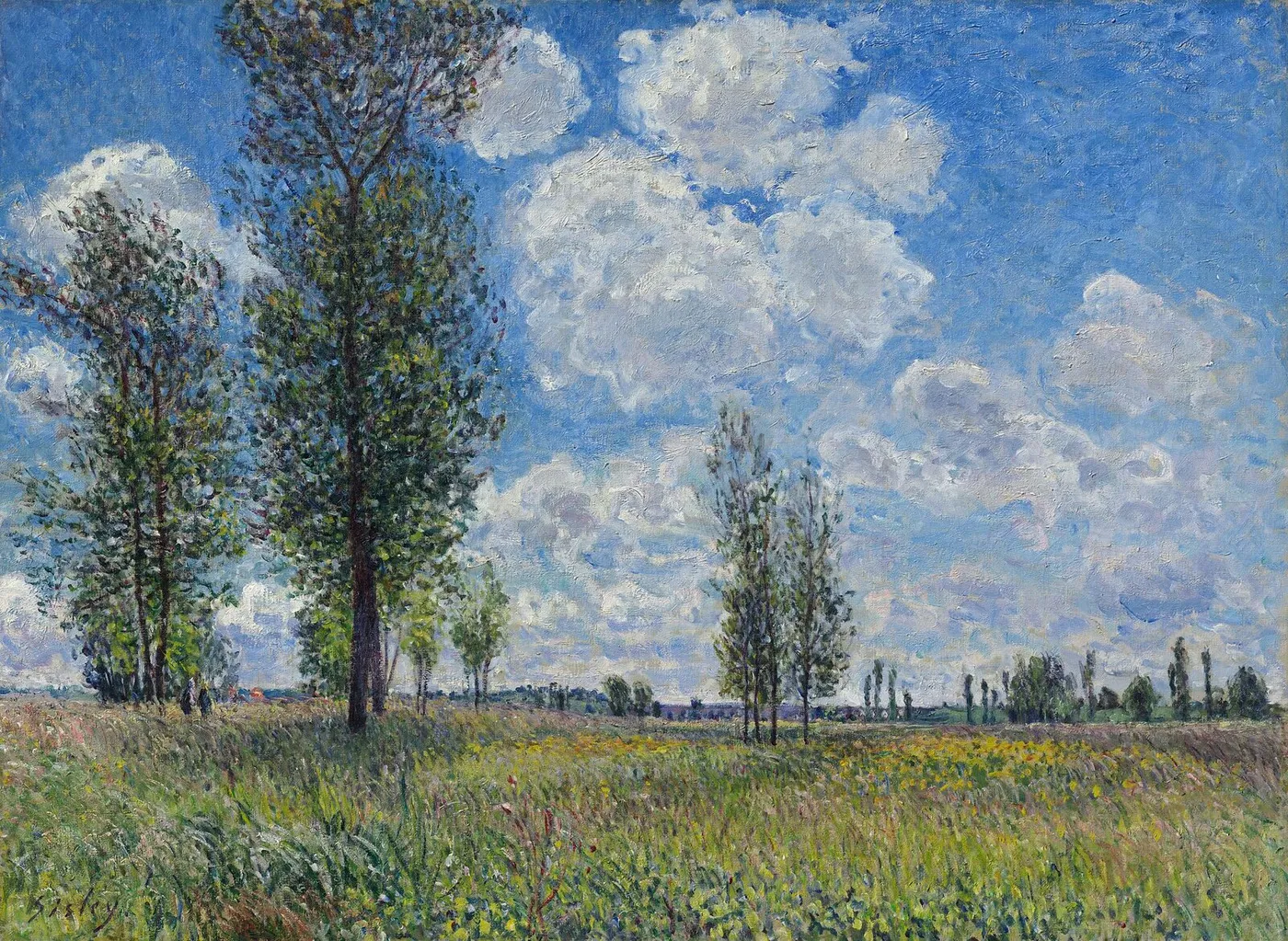The Meadow at Veneux-Nadon (1881) by Alfred Sisley — original painting reproduced as a hand-painted oil on canvas