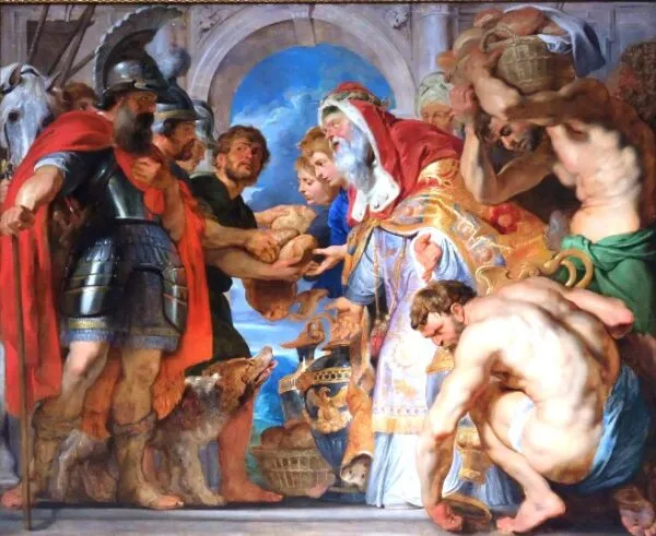 The Meeting between Abraham and Melchizedek (1616) by Peter Paul Rubens — original painting reproduced as a hand-painted oil on canvas