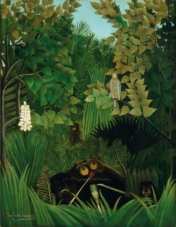 The Merry Jesters (1906) by Henri Rousseau — original painting reproduced as a hand-painted oil on canvas