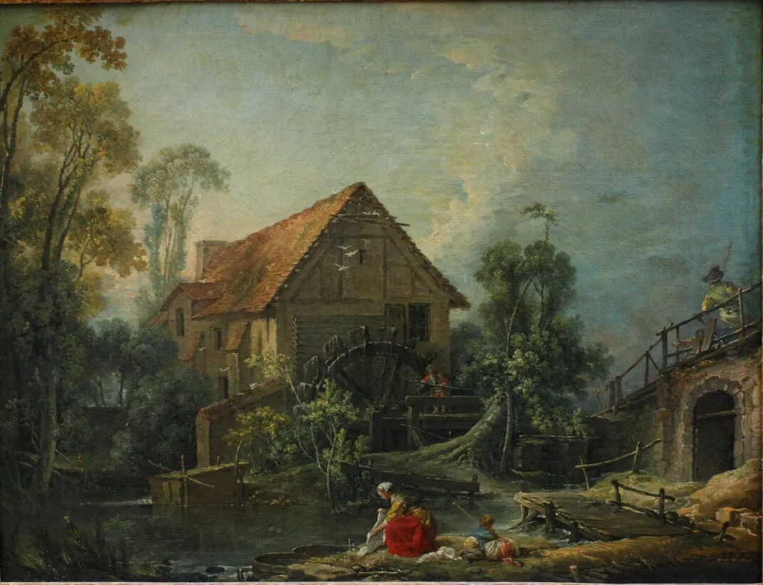 The Mill (1751) by François Boucher — original painting reproduced as a hand-painted oil on canvas