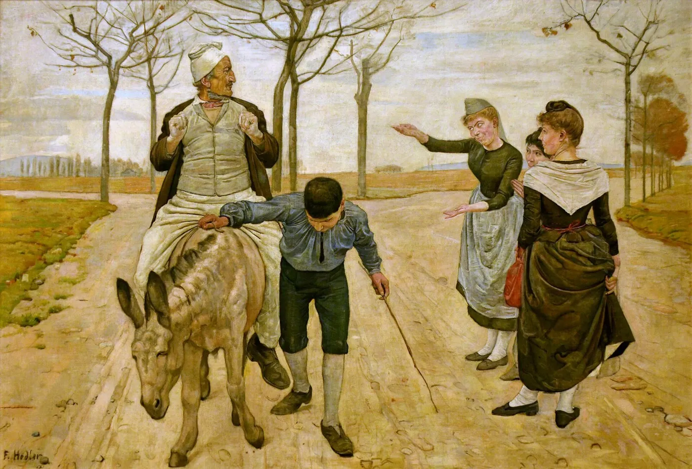 The Miller, his Son and the Donkey (1888) by Ferdinand Hodler — original painting reproduced as a hand-painted oil on canvas