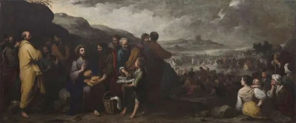 The Miracle of the Loaves and Fishes by Bartolomé Esteban Murillo — original painting reproduced as a hand-painted oil on canvas