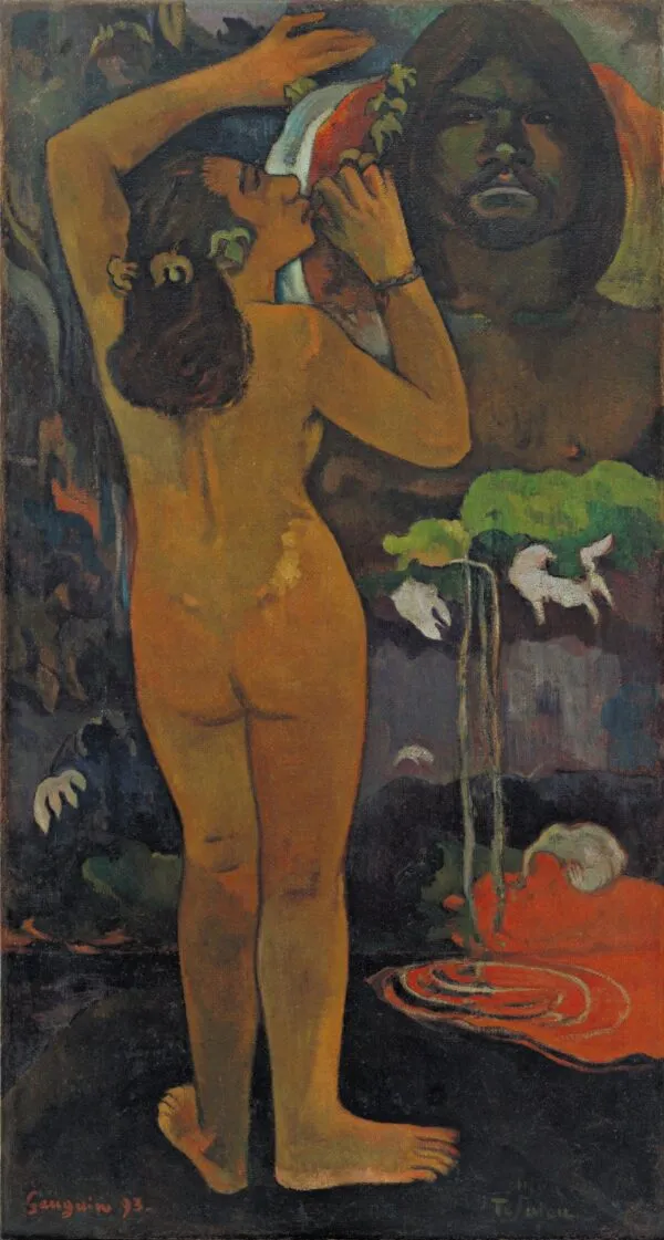 The Moon and the Earth (1893) by Paul Gauguin — original painting reproduced as a hand-painted oil on canvas