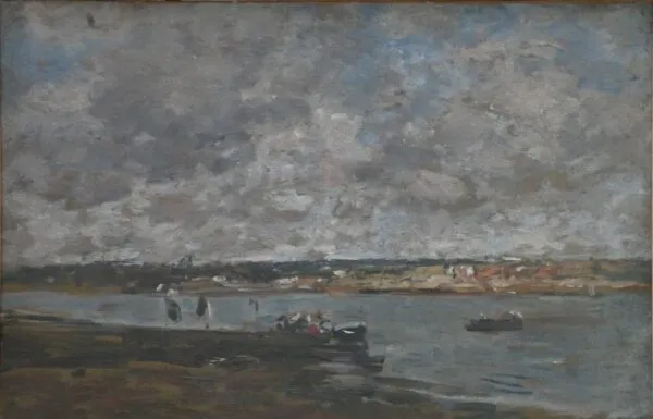 The Mouth of the Touques River (1890) by Eugène Louis Boudin — original painting reproduced as a hand-painted oil on canvas