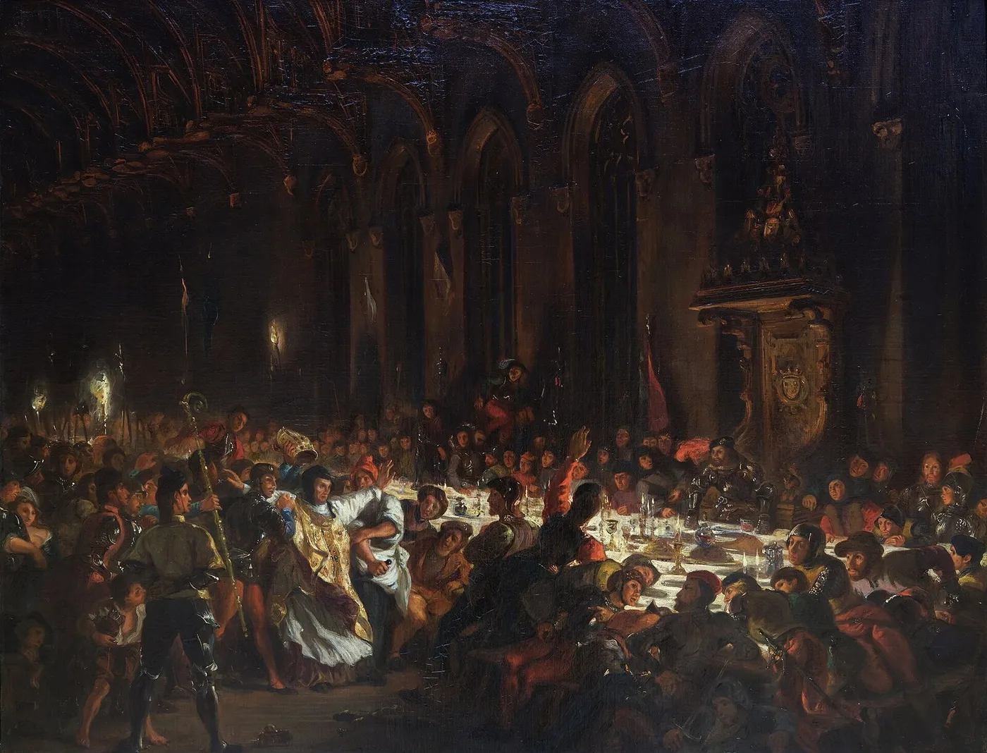 The Murder of the Bishop of Liège (1828) by Eugène Delacroix — original painting reproduced as a hand-painted oil on canvas