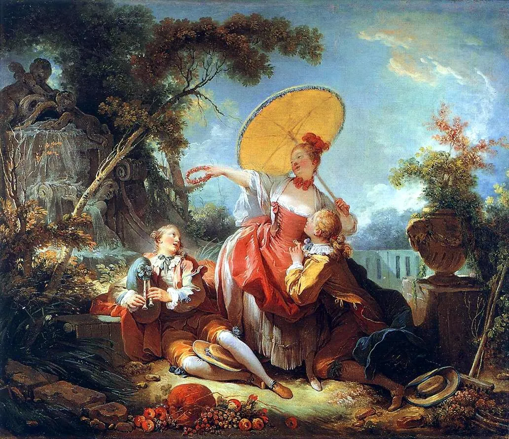 The Musical Contest (1754) by Jean-Honoré Fragonard — original painting reproduced as a hand-painted oil on canvas