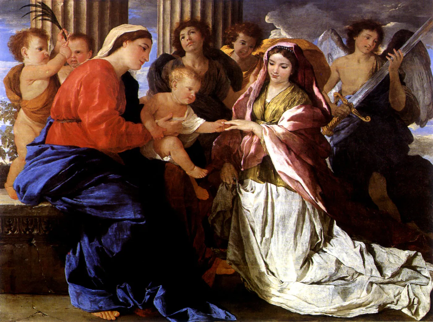 The Mystic Marriage of Saint Catherine (1628) by Nicolas Poussin — original painting reproduced as a hand-painted oil on canvas