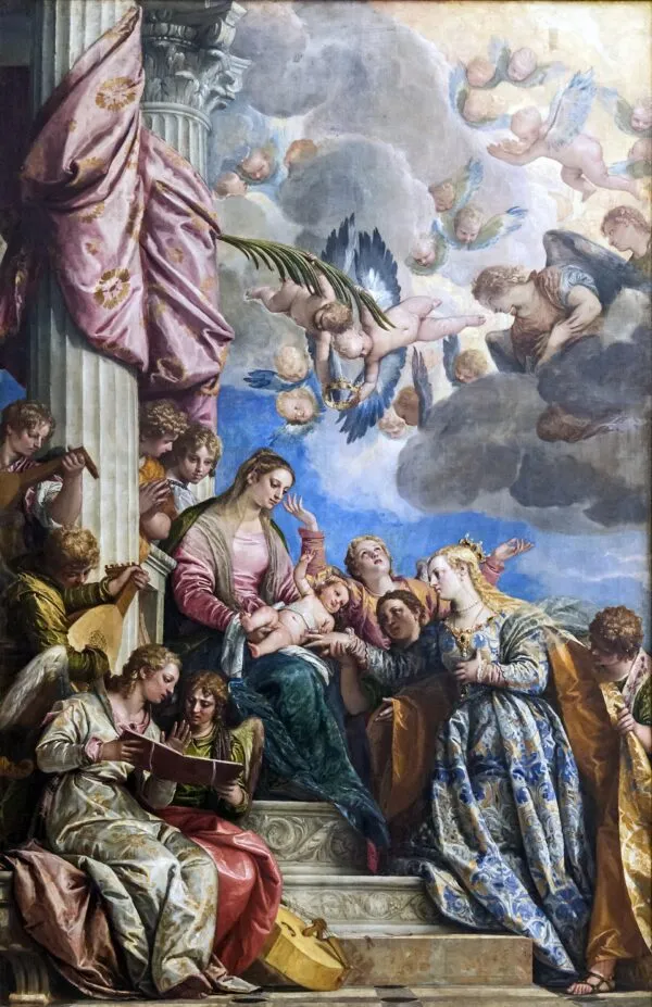 The Mystic Marriage of St. Catherine (1575) by Paolo Veronese — original painting reproduced as a hand-painted oil on canvas