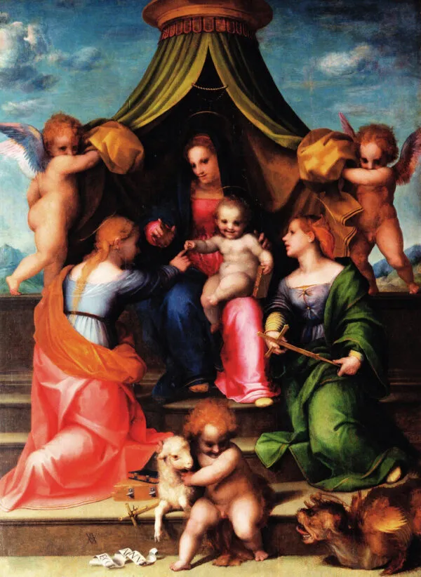 The Mystical Marriage of Saint Catherine (1512) by Andrea del Sarto — original painting reproduced as a hand-painted oil on canvas