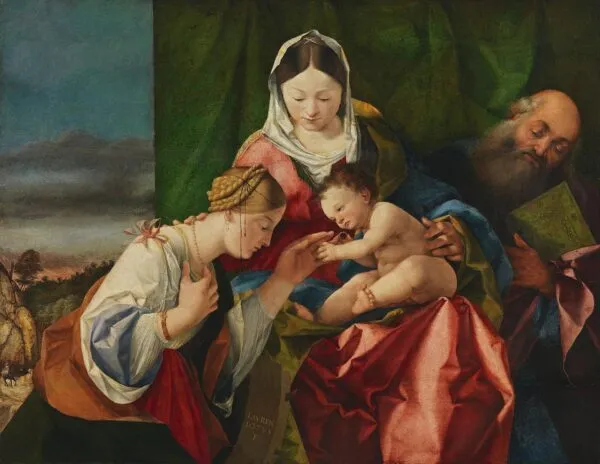 The Mystical Marriage of Saint Catherine (1506) by Lorenzo Lotto — original painting reproduced as a hand-painted oil on canvas