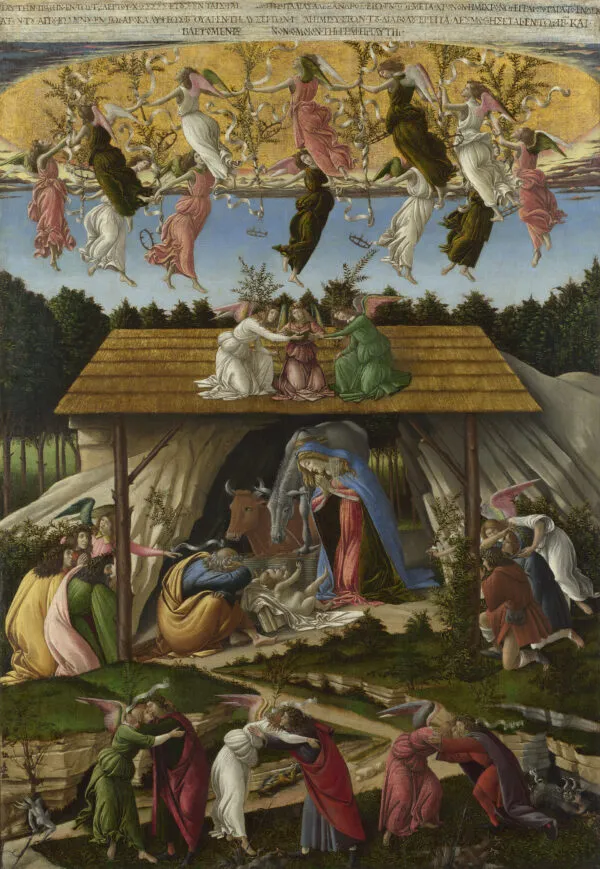 The Mystical Nativity (1500) by Sandro Botticelli — original painting reproduced as a hand-painted oil on canvas