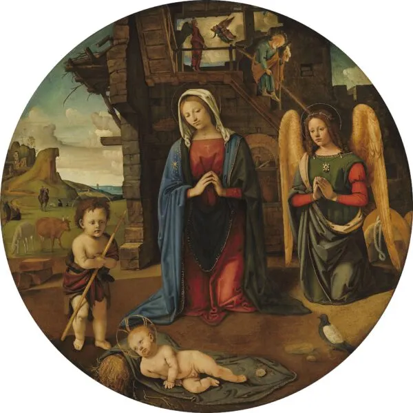 The Nativity with the Infant Saint John (2000) by Piero di Cosimo — original painting reproduced as a hand-painted oil on canvas