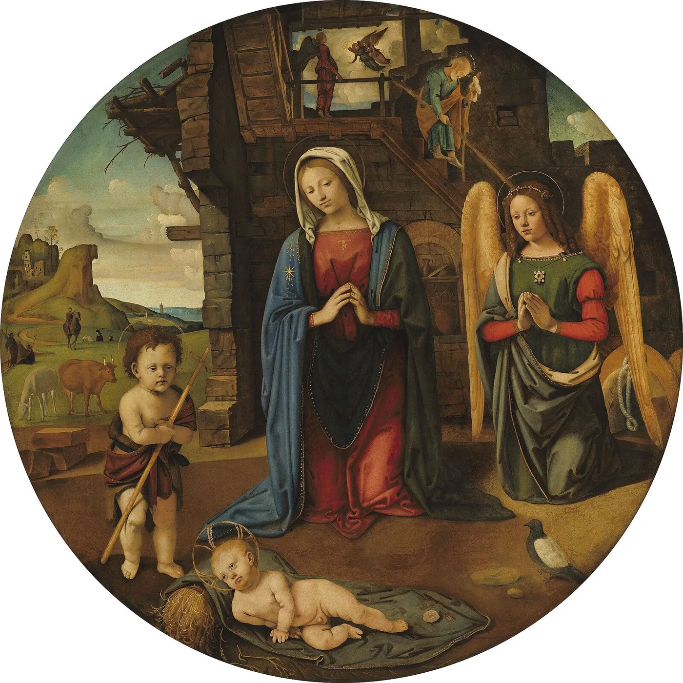 The Nativity with the Infant Saint John (2000) by Piero di Cosimo — original painting reproduced as a hand-painted oil on canvas