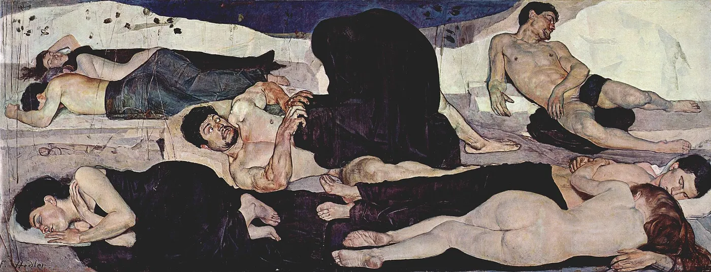 The Night (1889) by Ferdinand Hodler — original painting reproduced as a hand-painted oil on canvas