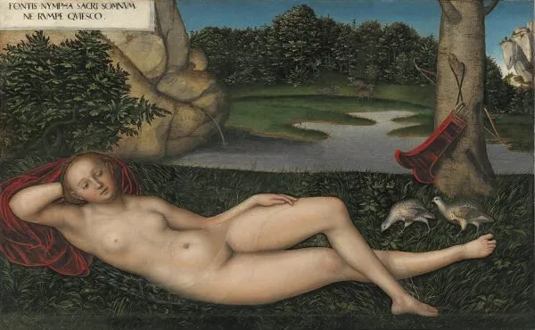 The Nymph at the Fountain (1530) by Lucas Cranach the Elder — original painting reproduced as a hand-painted oil on canvas