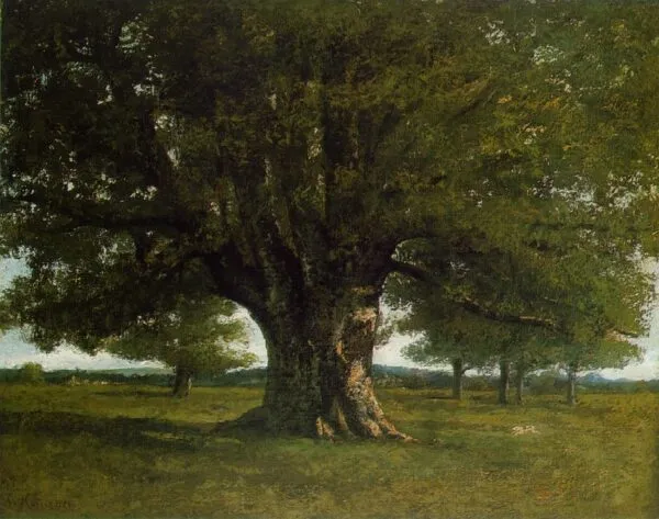 The Oak at Flagey (1864) by Gustave Courbet — original painting reproduced as a hand-painted oil on canvas