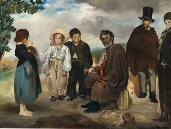 The Old Musician (1862) by Édouard Manet — original painting reproduced as a hand-painted oil on canvas
