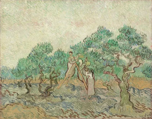 The Olive Orchard (1889) by Vincent van Gogh — original painting reproduced as a hand-painted oil on canvas