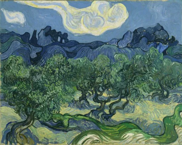 The Olive Trees (1889) by Vincent van Gogh — original painting reproduced as a hand-painted oil on canvas
