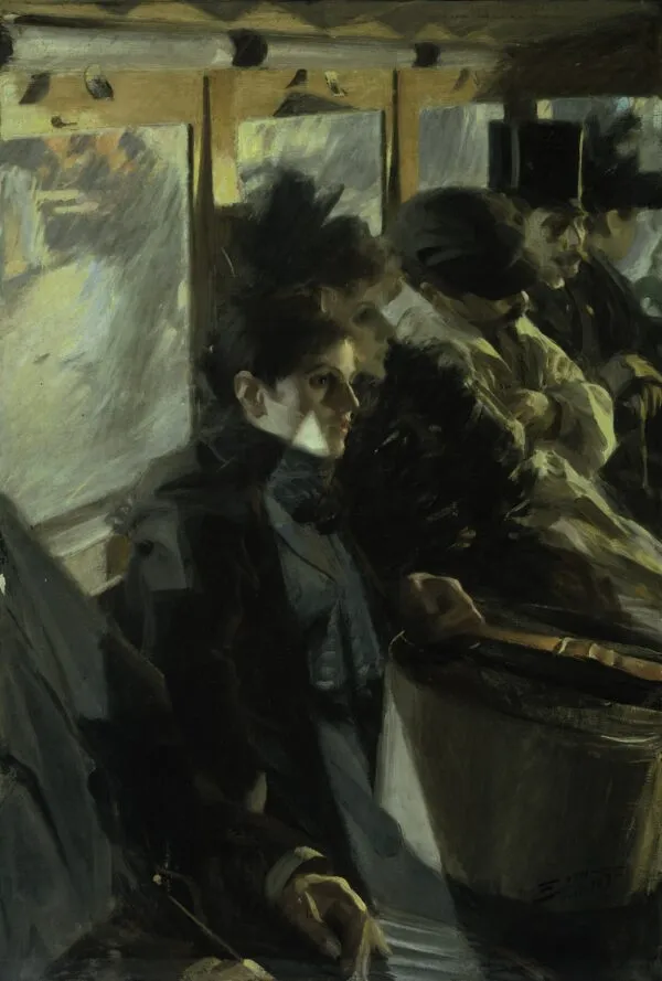 The Omnibus (1892) by Anders Zorn — original painting reproduced as a hand-painted oil on canvas