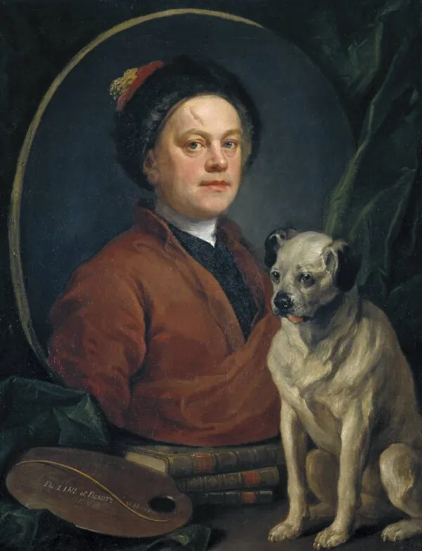The Painter and his Pug (Self-portrait) (1745) by William Hogarth — original painting reproduced as a hand-painted oil on canvas