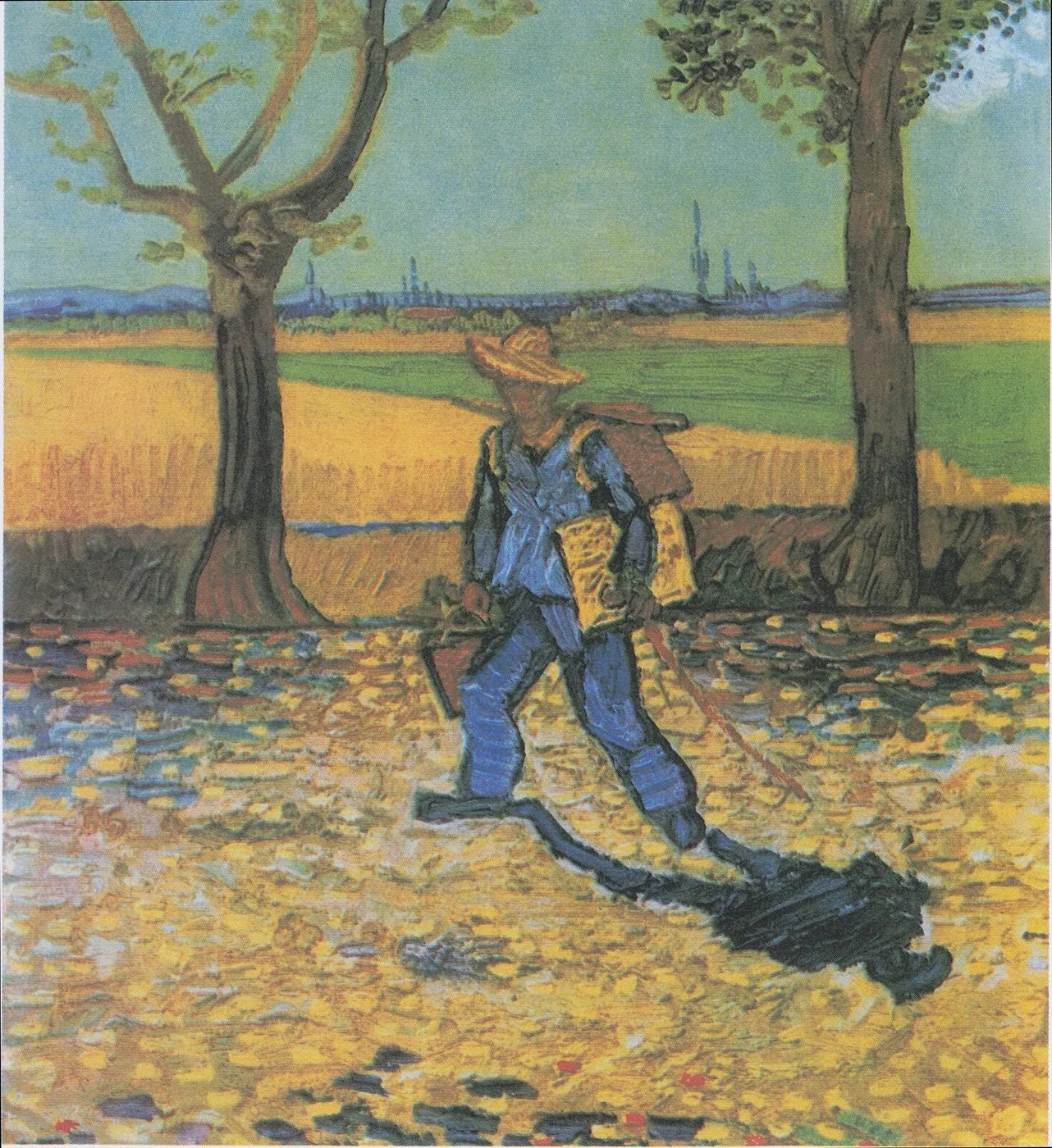 The Painter on His Way to Work (1888) by Vincent van Gogh — original painting reproduced as a hand-painted oil on canvas