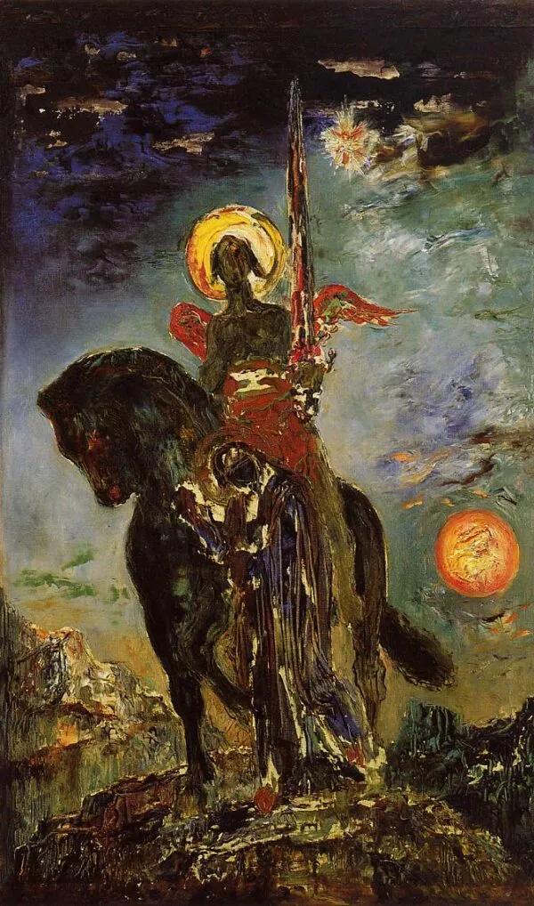 The Parca and the Angel of Death (1890) by Gustave Moreau — original painting reproduced as a hand-painted oil on canvas