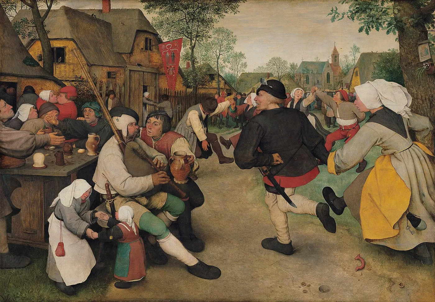 The Peasant Dance (1568) by Pieter Brueghel the Elder — original painting reproduced as a hand-painted oil on canvas