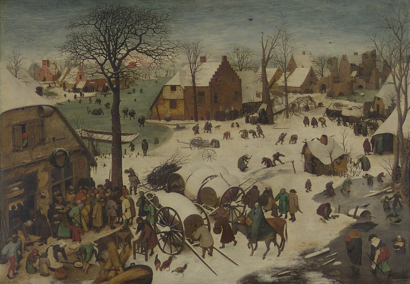 The People's Census at Bethlehem (1566) by Pieter Brueghel the Elder — original painting reproduced as a hand-painted oil on canvas
