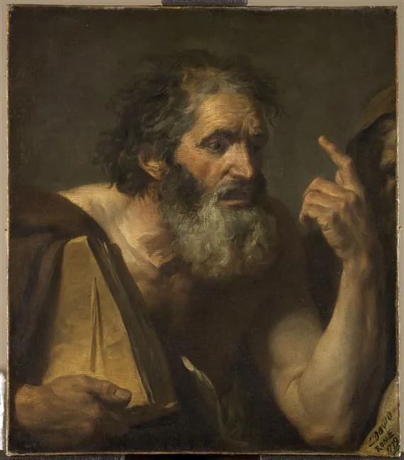 The Philosopher (1779) by Jacques-Louis David — original painting reproduced as a hand-painted oil on canvas