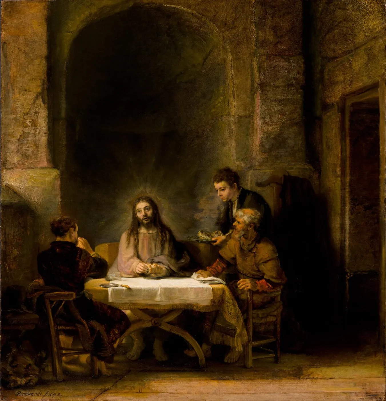 The Pilgrims of Emmaus (1648) by Rembrandt — original painting reproduced as a hand-painted oil on canvas