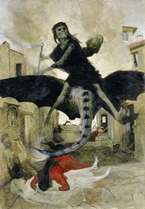 The Plague (1898) by Arnold Böcklin — original painting reproduced as a hand-painted oil on canvas