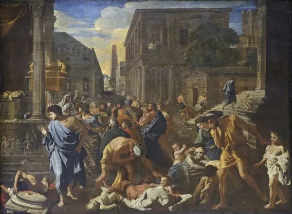 The Plague at Ashdod (1630) by Nicolas Poussin — original painting reproduced as a hand-painted oil on canvas