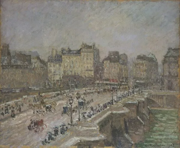 The Pont-Neuf, Effect of Snow (Second Series) (1902) by Camille Pissarro — original painting reproduced as a hand-painted oil on canvas