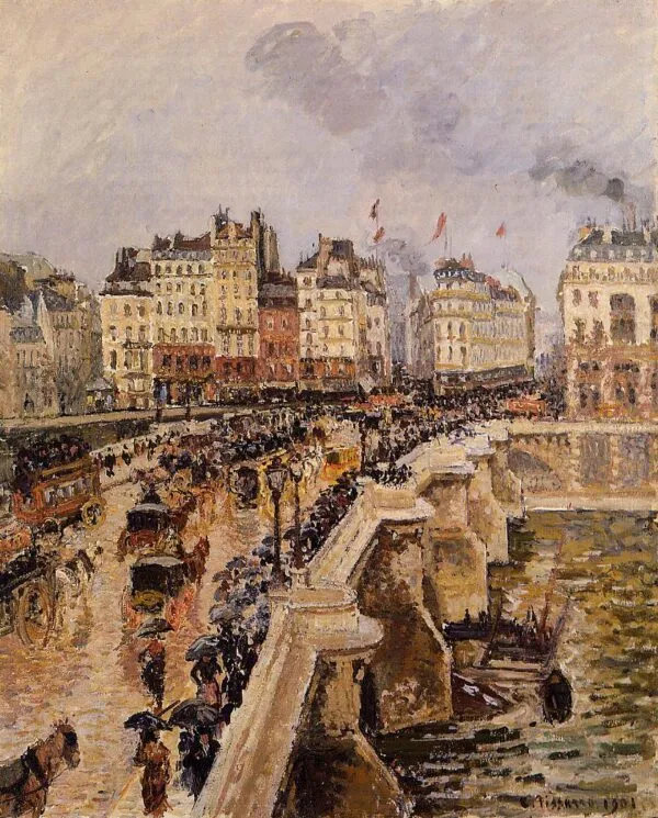 The Pont-Neuf, Rainy Afternoon (First Series) (1901) by Camille Pissarro — original painting reproduced as a hand-painted oil on canvas