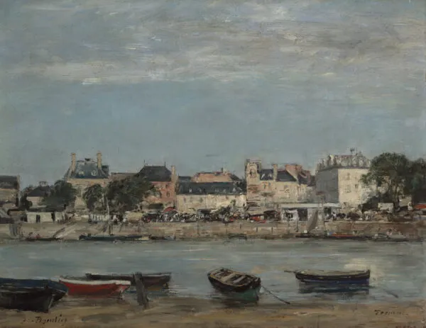 The Port of Trouville (1867) by Eugène Louis Boudin — original painting reproduced as a hand-painted oil on canvas