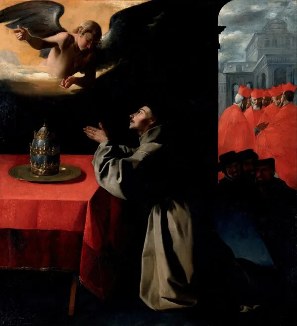 The Prayer of St. Bonaventura about the Selection of the New Pope (1628) by Francisco de Zurbarán — original painting reproduced as a hand-painted oil on canvas