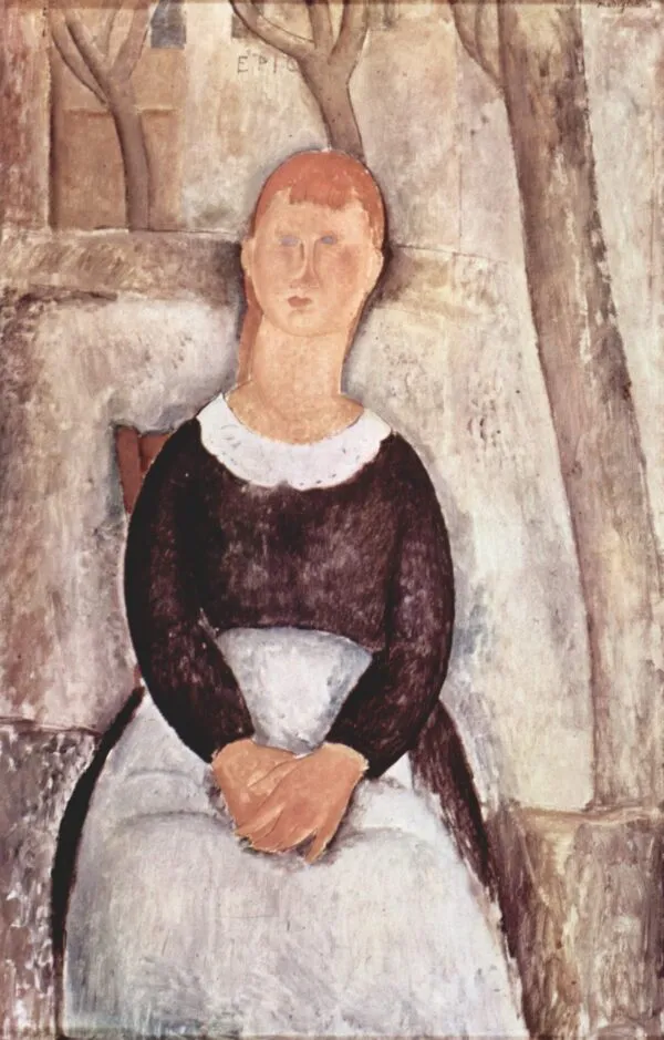 The Pretty Vegetable Vendor (1918) by Amedeo Modigliani — original painting reproduced as a hand-painted oil on canvas