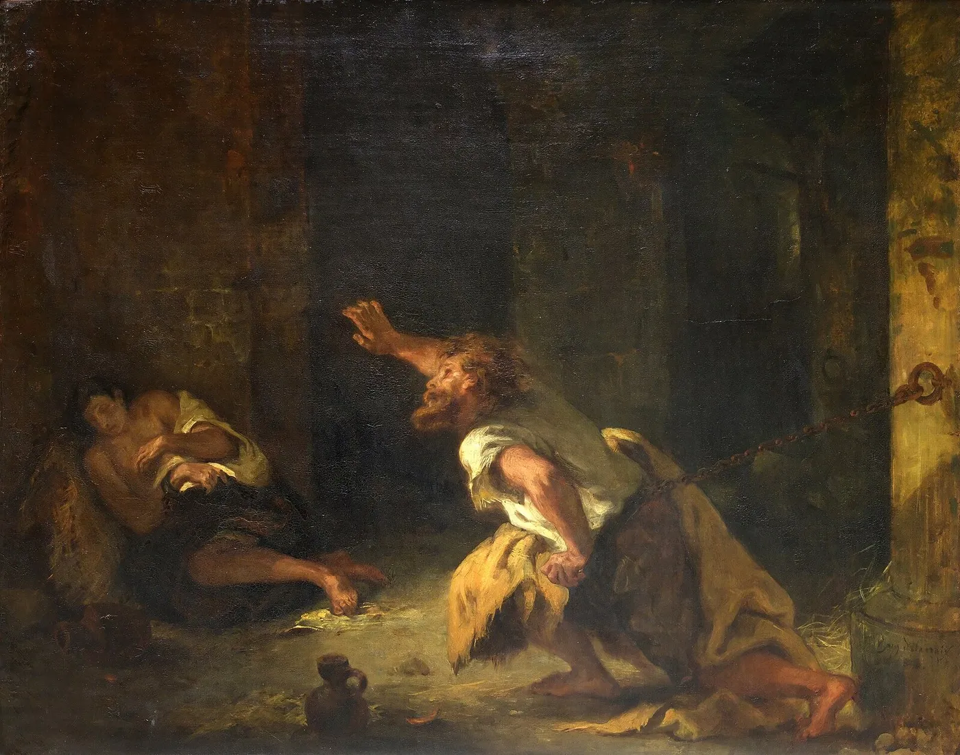 The Prisoner of Chillon (1834) by Eugène Delacroix — original painting reproduced as a hand-painted oil on canvas
