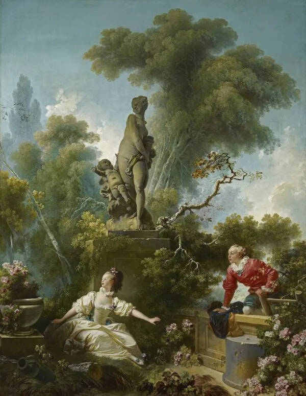 The Progress of Love: The Meeting (1771) by Jean-Honoré Fragonard — original painting reproduced as a hand-painted oil on canvas