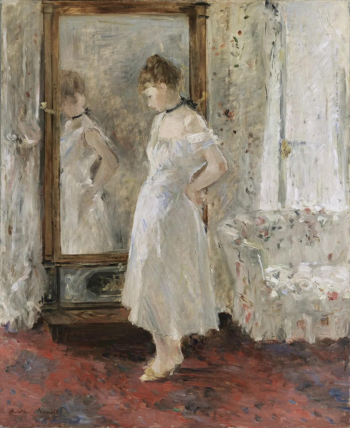 The Psyche mirror (1876) by Berthe Morisot — original painting reproduced as a hand-painted oil on canvas
