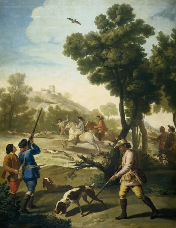 The Quail Shoot (1775) by Francisco Goya — original painting reproduced as a hand-painted oil on canvas