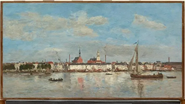 The Quay at Antwerp (1874) by Eugène Louis Boudin — original painting reproduced as a hand-painted oil on canvas