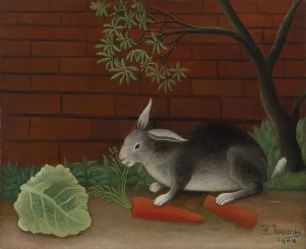 The Rabbit's Meal (1908) by Henri Rousseau — original painting reproduced as a hand-painted oil on canvas