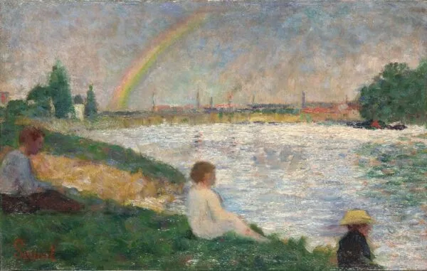 The Rainbow: Study for 'Bathers at Asnières' (1883) by Georges Seurat — original painting reproduced as a hand-painted oil on canvas