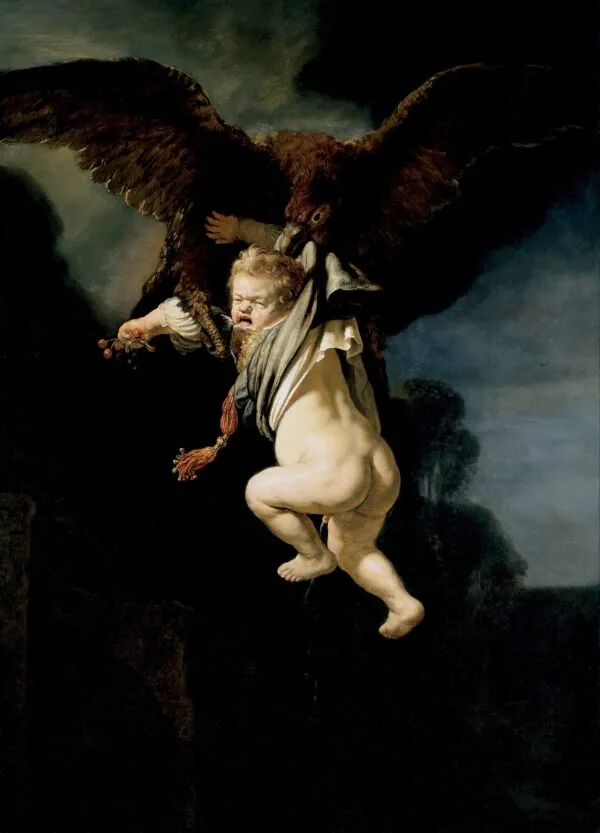 The Rape of Ganymede (1635) by Rembrandt — original painting reproduced as a hand-painted oil on canvas