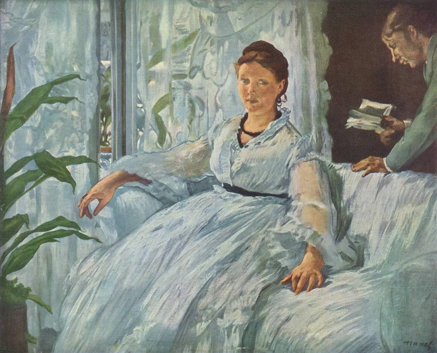 The Reading (1865) by Édouard Manet — original painting reproduced as a hand-painted oil on canvas